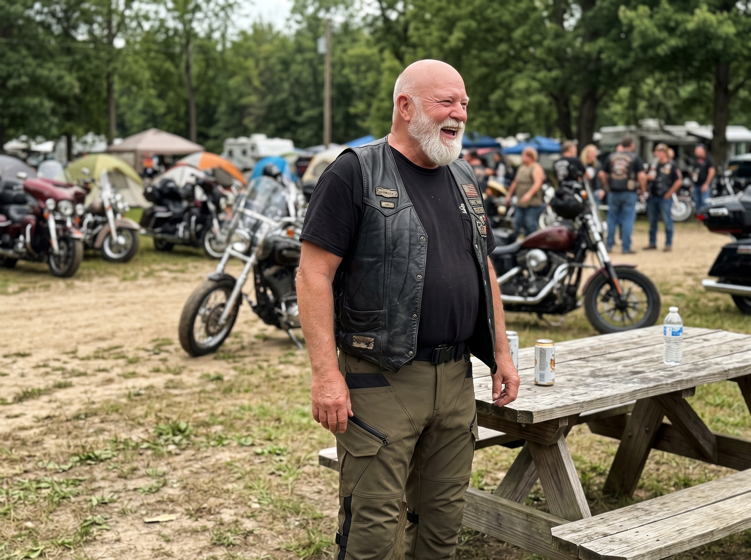 Al at a motorcycle rally wearing his RoadArmor cargo pants